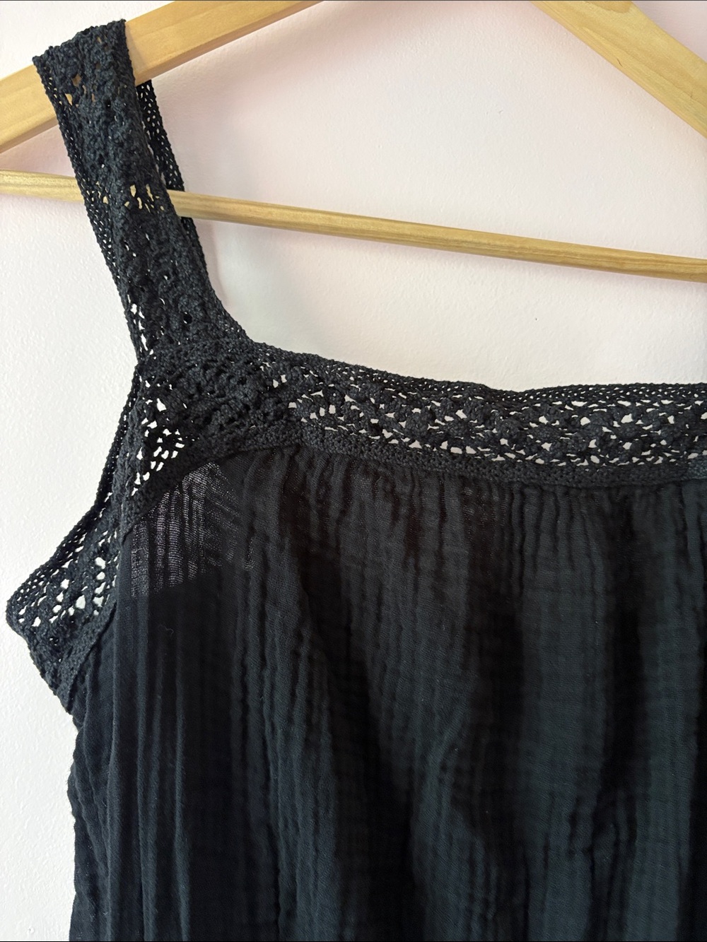NWOT Michael Stars Black gauze Jumpsuit with Crochet Straps M
